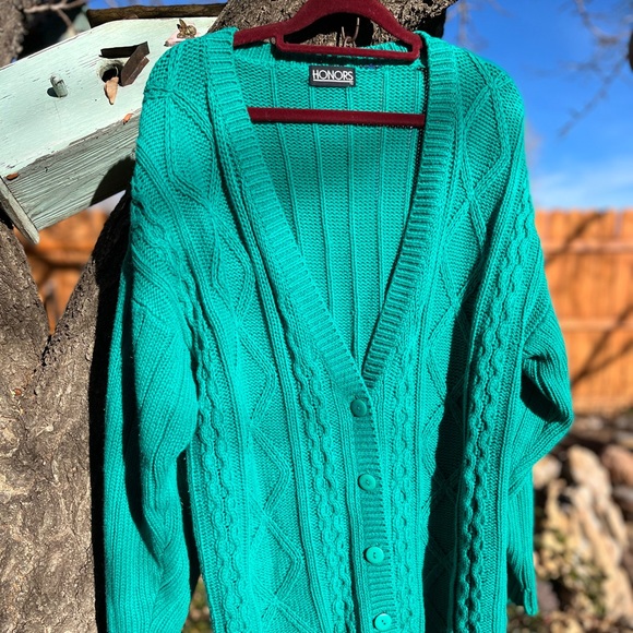 Honors Vintage 1990s Green Grandpa Cardigan Button Down Oversized Sweater XL/XXL - Picture 6 of 9